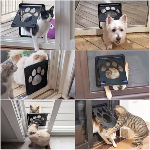 Namsan Cat Door for Screen Door, Passage 8 x 10.2 inches, Small Dog Door for Sliding Door, Pet Screen Window, Magnetic Flap Auto Closing, Screen Door with Doggie Door Built in, Lockable, Black