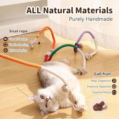 Cat Toys for Indoor Cats, Orange, 3 Pcs Silvervine Sticks & 1 Pc Rope