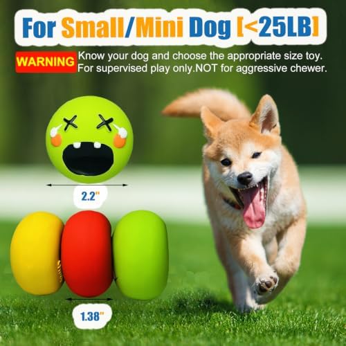 HOLYSTEED Latex Squeaky Dog Toy for Small Dogs, Mini Breeds, 2.2" Flat Ball