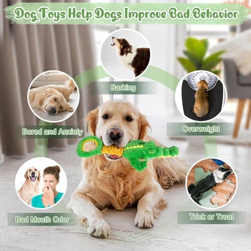 Large Dog Toys, Plush Squeaky Dog Toy with Crinkle Paper and Tug of War Handle, Interactive Puppy Toys for Small, Medium and Large Dogs