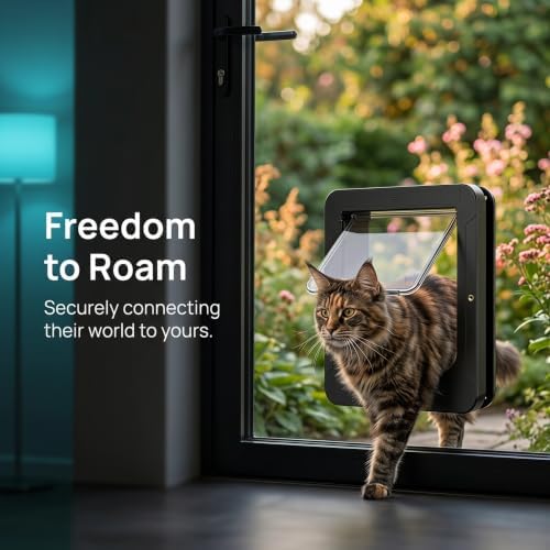 Smart Pet Door Cat Door, Automatic Pet Door, with Collar Sensor & Remote Control, Controllable Entry and Exit Directions(4 Locking Ways), 10.35"x11.73", for Cats & Small Dogs White
