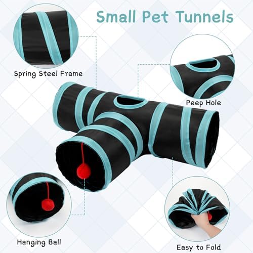 Rypet Guinea Pig Tunnel Hideout 3-Way Collapsible Pet Tubes, Blue Black