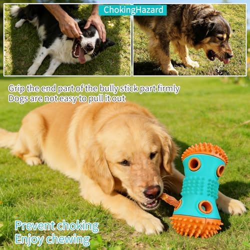 Dog Chew Toys 3 Pack, Squeaky Toy, Treat Dispensing Slow Feeder for Large and Medium Dog, Multifunctional Teeth Cleaning and Gum Massage (Dumbbell-Ball-Star)