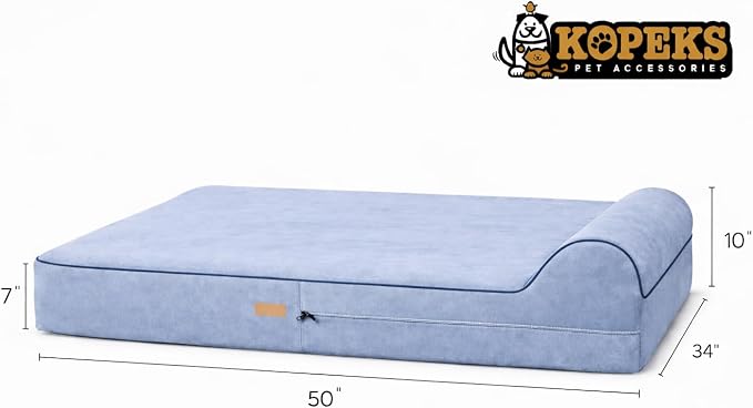 Orthopedic Memory Foam Dog Bed 7" Inch Thick Extra Large Dog Bed With Pillow Grey 50"x34"x10" Includes Waterproof Liner & Durable Removable Cover With Smart Design