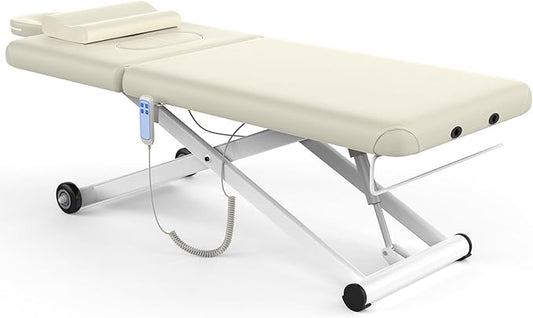 Electric Massage Bed with Adjustable Height and Backrest, Electric Massage Table for Treatment, Physical Therapy and Spa Facial Bed, 2 Motor, Hydraulic Equipment, Remote Control, 32 W x 75 L, White