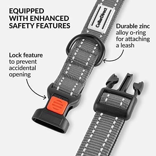 Reflective Dog Collar, Quick-Release Buckle (Grey, 12-16 Inch)