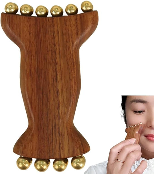 OULIGET Wooden Trigger Point Massage,Wooden Metal Ball Massage Tool,Sandalwood Metal Ball Face Massager,Used for Relaxing Face,Back,Neck and Shoulders,1 Piece.
