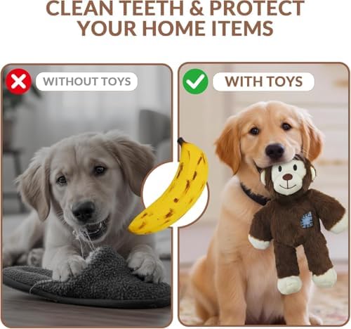 2 Pack Dog Squeak Toys – Plush Monkey & Silicone Banana Chew Toy Set for Small & Medium Dogs, Interactive, Durable, Squeaky Dog Toys to Keep Them Busy