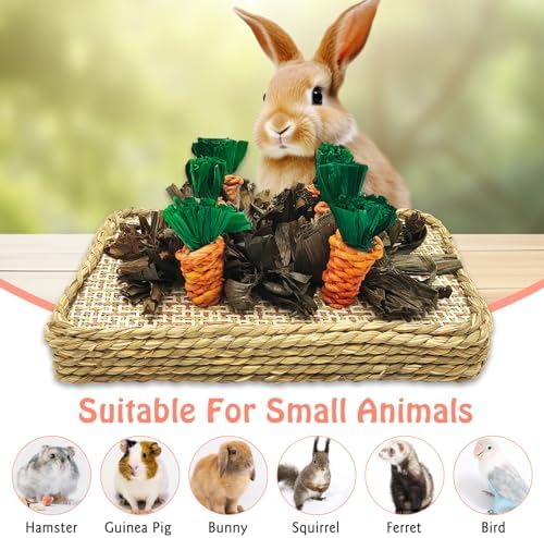 Hamiledyi Pet Fun Bunny Chew Toy Rattan Grass Scratcher Rabbit Digging Toys