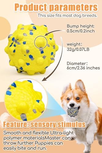 Moonorange 2.36'' Dog Balls for Dogs Aggressive Chewers Indestructible Tennis Durable Bouncy Interactive Dog Toy Balls for Fetch Game Floating Training(Yellow Medium)