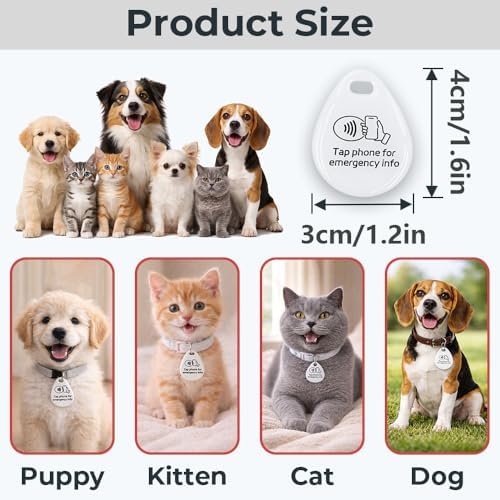 1 Pcs Cat Dog Id Identity NFC Smart Name Silent QR Code Tags Personalized Custom for Pets Puppy Kitten Small Dog Collar Updatable Customizable Name Plate Contact Info Pet Profile