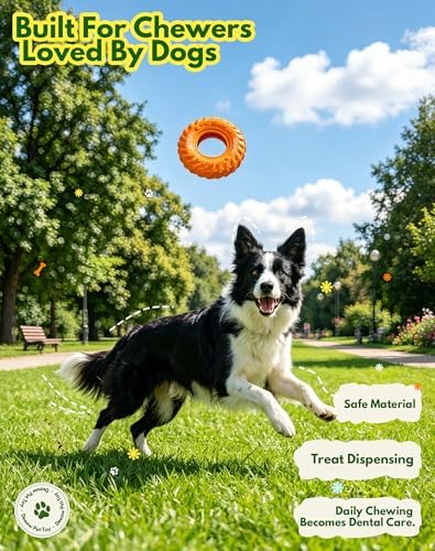 Deeow Dog Chew Tire Toy, Natural Rubber Puppy Teething Ring-6.3'' Orange