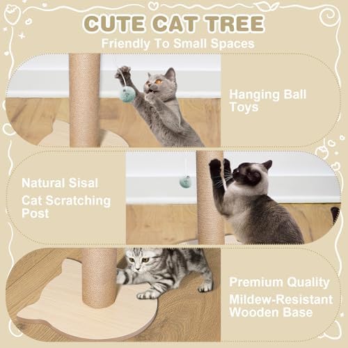 18” Tall Cat Tree for Kittens, Jute Scratching Post with Hanging Ball for Kitten & Adult Cats, Small Cat Tower with Toys, Pets Activity Tree Indoor
