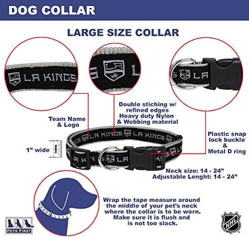 NHL Los Angeles Kings Collar for Dogs & Cats, Large. - Adjustable, Cute & Stylish! The Ultimate Hockey Fan Collar!
