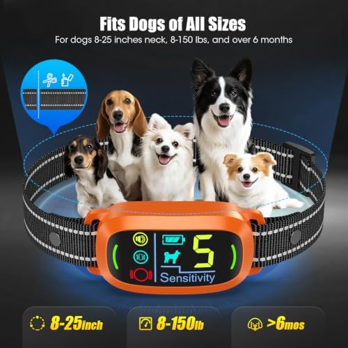 Bark Collar for Small Medium Large Dogs with 5 Training Modes, Orange | AI Bark Recognition, Effective Anti Barking Device with 5 Sensitivity Levels, Rechargeable IP67 Waterproof Anti Bark Collar
