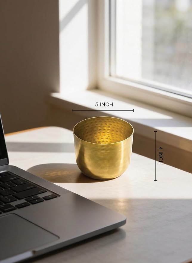 Serene Spaces Living Antique Brass Look Gold Hammered Pots, Indoor Planter, Decorative Accent for Potted Plants, Gold Flower Vase for Wedding or Event Centerpiece, Extra Small, 5" Diameter & 4" Tall