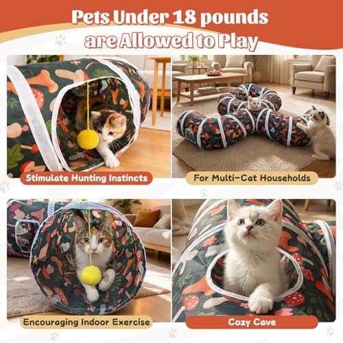 Cat Tunnel for Indoor Entertainment, Tear-Resistant Cat Play Tube with Play Ball, Collapsible Pet Tube with Interactive Peephole, Ideal for Kittens Puppies Rabbits (Octopus-Shaped)