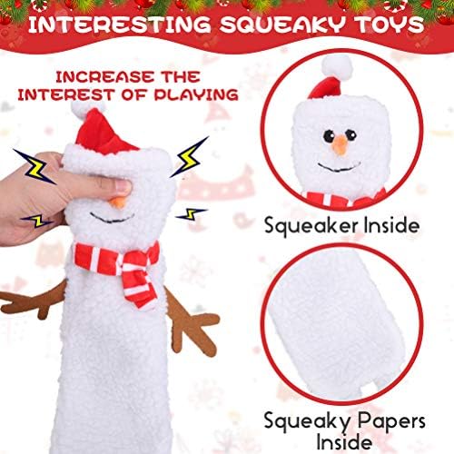 SCENEREAL Stuffless Christmas Squeaky Dog Toys for Small Medium Large Dogs, Plush Tough Pet Chew Toy, Durable No Stuffed Puppy Teething Toys for Boredom and Stimulating (Elk & Hedgehog & Snowman)