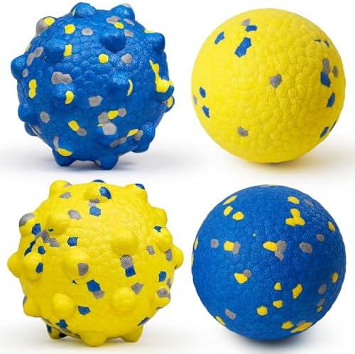 Moonorange Dog Tennis Balls for Aggressive Chewers, Indestructible Durable Bouncy Interactive Toy for Dogs Fetch Game Lightweight Floating Outdoor Training(Yellow+Blue Mixed Large)