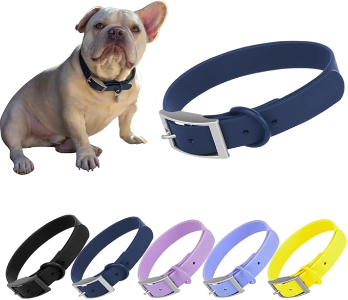 Waterproof Dog Collar, Soft Comfortable Pet Collars, Adjustable Odor Proof Heavy Duty Dog Collars Easy to Clean for Large, Medium Small Dogs by Bee N Buu (Blue, Medium (length12-16, Width 3/4"))