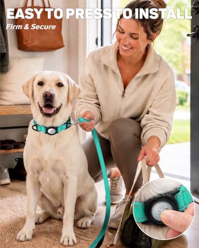 Padded Dog Collar with Waterproof Holder Compatible with Airtag