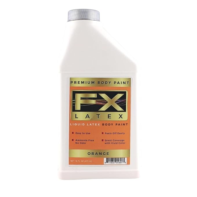 Liquid Latex - Face and Body Paint, Ammonia Free, Easy On and Off, Cosplay Makeup, Create Professional Monster, Zombie Arts 16 Oz (Orange)