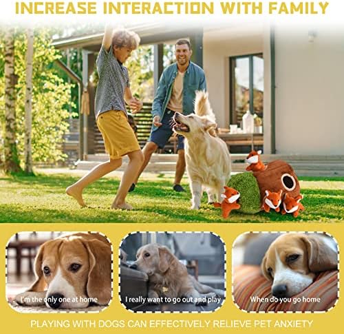 Interactive Squeaky Dog Toys Fox Dog Toy, Stuffing Woodland Friends Burrow, Squeaky Plush Dog Toys for Small Medium Large Dogs Small Size (Large)