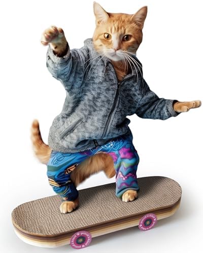 Suck UK Cat Scratcher Skateboard - Cat Scratching Board - Cardboard Cats Scratchers - Funny Gifts - Kitten Accessories & Accessories for Indoor Cats Furniture - Kitten Cardboard Scratcher