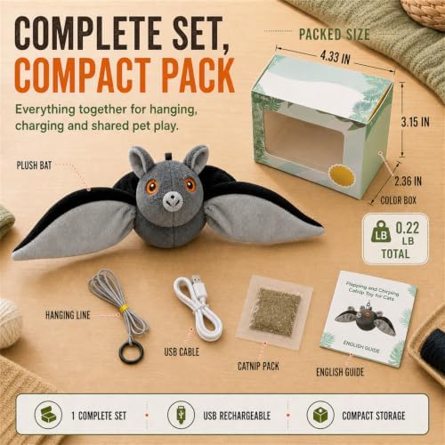 Flying Bat Pet Toy for Cats & Dogs, Electric Sound Toy with Hanging Line