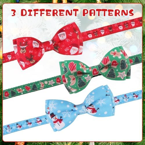 KOOLTAIL Cat Christmas Collar Breakaway with Bowtie and Bells, 3 Pack Cute Kitten Collars, Adjustable Safety Buckle Snowman Santa Claus Charm Pendant Pet Collars for Kitty Boys Girls Cats Holiday