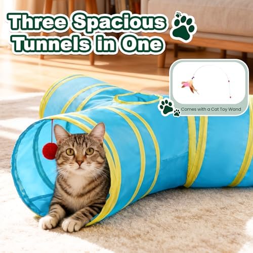 Love's cabin Cat Tunnel for Indoor Cats, 3-Way Collapsible Play Tunnel