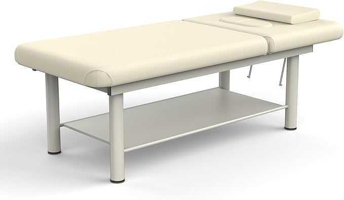 Heavy Duty Professional Stationary Massage Bed Wide Massage Table with Backrest for Treatment Physical Therapy Spa Facial Bed, Metal Frame PU Leather Segmented Structure