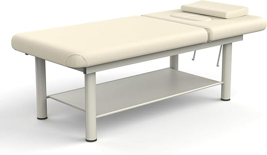 Heavy Duty Professional Stationary Massage Bed Wide Massage Table with Backrest for Treatment Physical Therapy Spa Facial Bed, Metal Frame PU Leather Segmented Structure