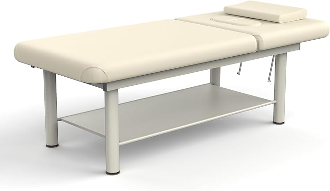 pouseayar Heavy Duty Professional Stationary Massage Bed with Wide Backrest for Therapy, Facial Treatments, Metal Frame, PU Leather