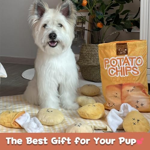 YEPPUPPY Sniffing Play for Mental Stimulation& Hide & Seek Plush Treat Dispenser – Boredom-Busting Interactive Burrow Dog Toy – Snuffle Puzzle Enrichment Gamewith Crinkle Chip Bag Design