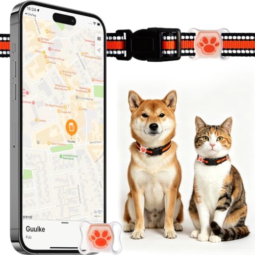 GPS Pet Tracker for Dogs & Cats, No SIM Card or Monthly Fees | 1-Minute Location Updates, Adjustable Collar Included, 1-Year Replaceable Battery, IPX7 Waterproof, iOS & Android