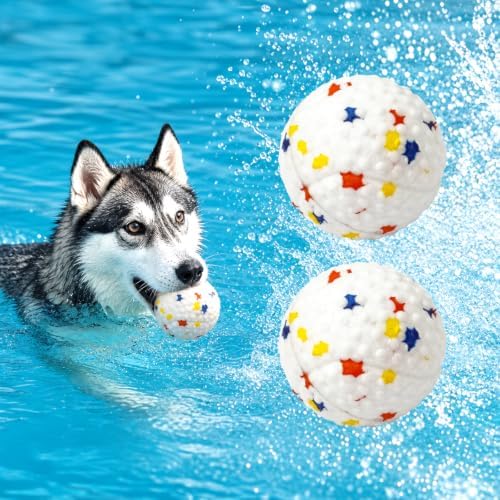 ETPU Squeaky Tennis Ball Interactive Pet Toys for Dog- 2 Pack, Dental Cleaning, Boredom Relieve Water Floating Dog Toy Ball, World Cup Soccer Pool Dog Toy for Erichment Fetch Game on Beach, Lake