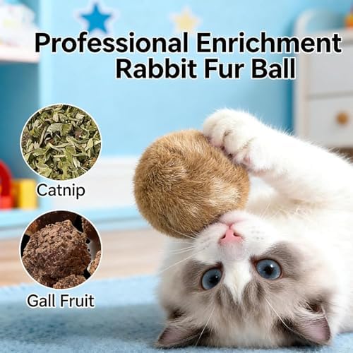 3pcs Rabbit Fur Ball Cat Toy, Soft Fur Fluffy Catnip Toy Ball, Fluffy Catnip Toy Ball, Washable, Chasing Fun, Kickball and Games, Suitable for Indoor Sports
