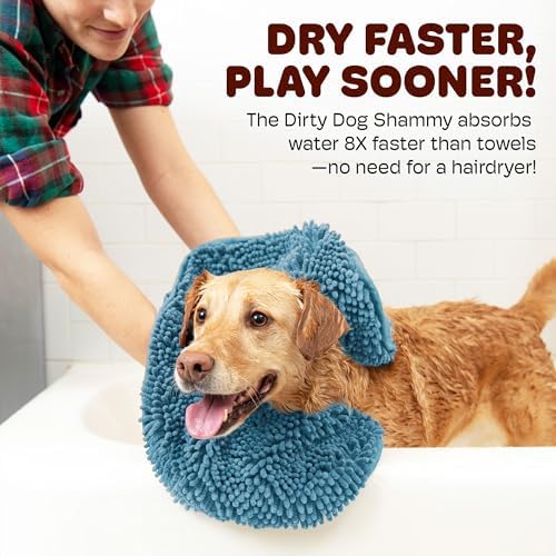 Dog Gone Smart Dirty Dog Doormat & Shammy -Super Absorbent, Fast Drying Polyester & Polyamide Microfiber Mat & Towel with Dual Hand Pockets, Non-Slip Backing & Machine Washable -Pacific Blue, 31x20 In