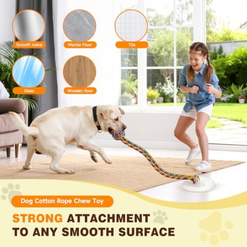 Interactive Dog Toy with Suction Cup, Rope Ball & Built-in Bell, Rainbow
