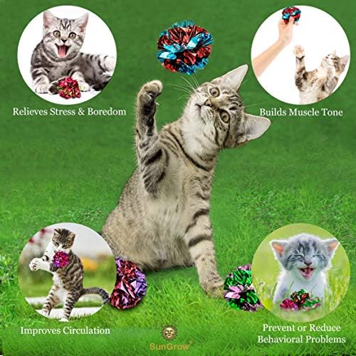 SunGrow 24 Pcs Cat Mylar Crinkle Balls, 2" for Exercise to Keep Fit, Lightweight, Multicolor Shiny Foil with Crinkly Sound for Indoor Pet Cat, Kitten