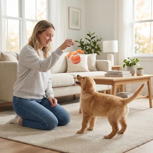 Winb Interactive LED Dog Ball （4 inch）- USB Rechargeable Motion-Activated Rolling Toy for Small to Large Dogs, Dogs Ball Play and Wicked Fun,Squeaky Sound & Stimulation, Orange