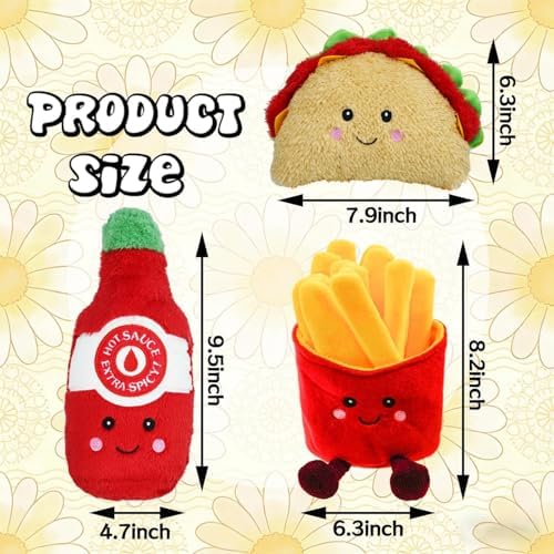 3-Pack Squeaky Dog Toys Funny Taco Plush Dog Chew Toys Set with Built-in Squeakers, Interactive Stuffed Pet Toys for Small Medium Large Dogs