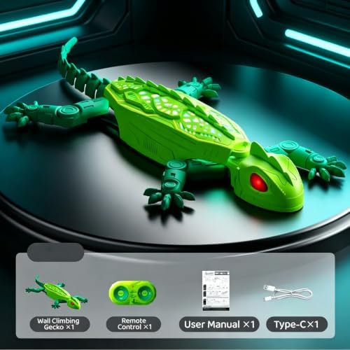Remote Control Climbing Gecko Toy for Cats, Climbing Gecko Cat Toy that Climbs The Wall (Green)