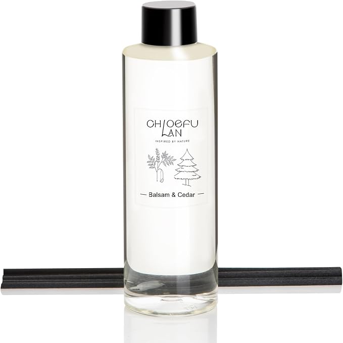 Balsam & Cedar Scented Oil Reéd Diffuser Refill 200ml/6.76 fl oz Natural Fragrances Oil - Best for Home Decoration, 0% Alcohol, Refreshing and Invigorating, Perfect for Christmas
