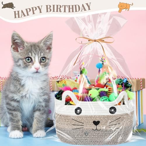 Zopeal 76 Pcs Cat Storage Basket Gift Toys Set, Brown