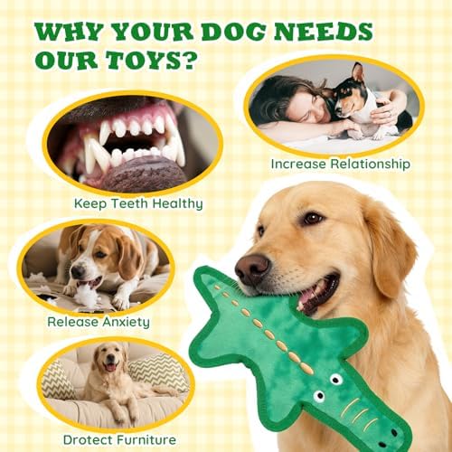 No Stuffing Dog Squeaky Toys, Tough Durable Plush Chew Toy for Boredom and Teething, Interactive Dog Toys for Small Medium Large Dogs to Keep Them Busy (3 PCS)