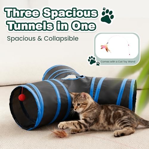 Love's cabin Cat Tunnel for Indoor Cats, 3-Way Collapsible Play Tunnel