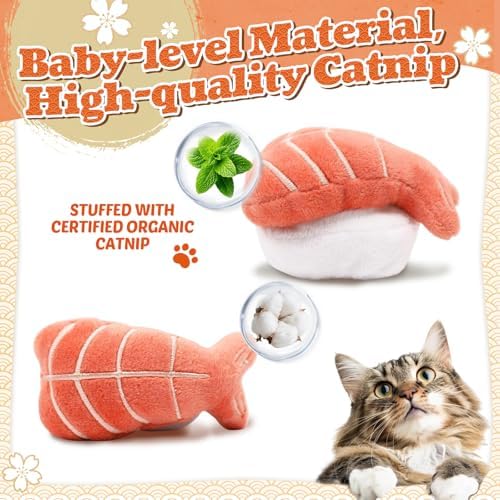 CiyvoLyeen Plush Sushi Catnip Toys for Indoor Cats 6 Pack