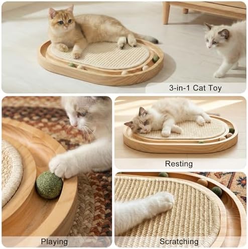 Sisal Cat Scratcher Toy with Ball Track, Natural Scratching Pad